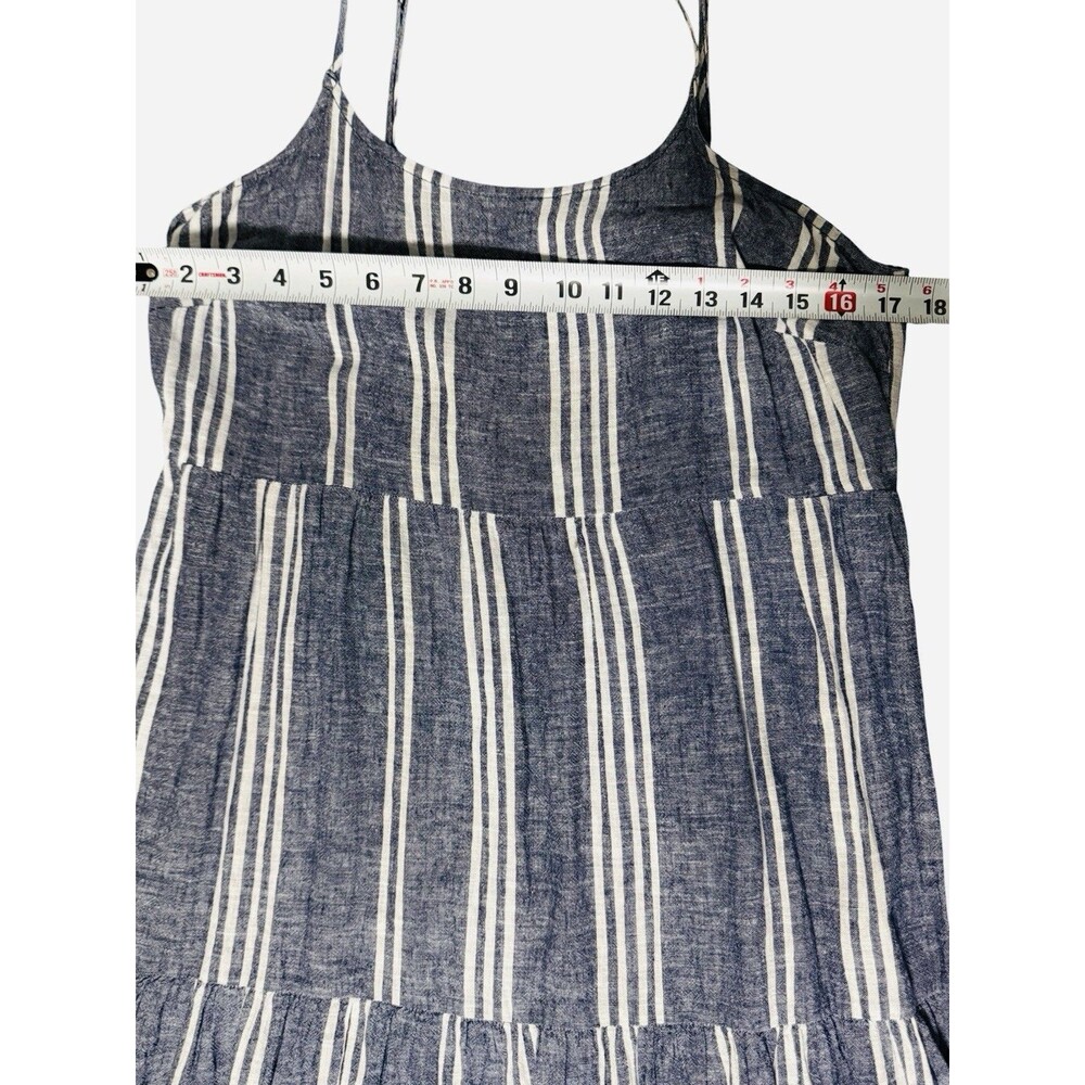 BeachLunchLounge Blue White Striped Linen Blend Tiered Maxi Dress Smocked Back M - Picture 6 of 7